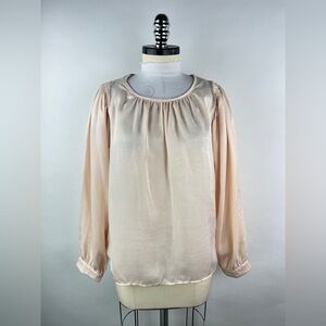 💚 3409. Cream Sheen Long Sleeve Blouse